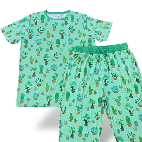 Little Sleepies Succulent Love Men Pajamas Set Size L Funny Print Short Sleeve - Picture 1 of 8